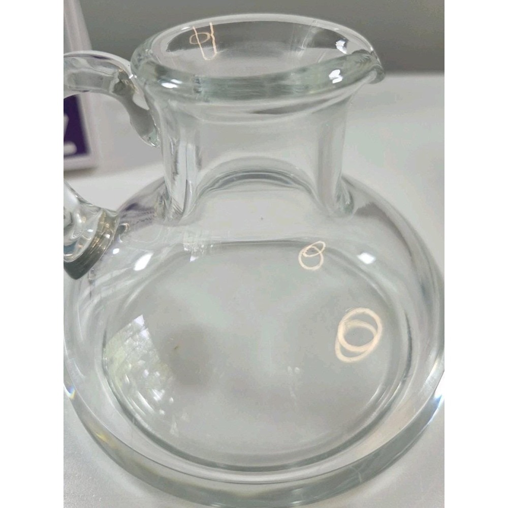 Beautiful Studio Art Hand Blown Clear Glass Wide Bottom Pitch/Carafe 4" Tall
